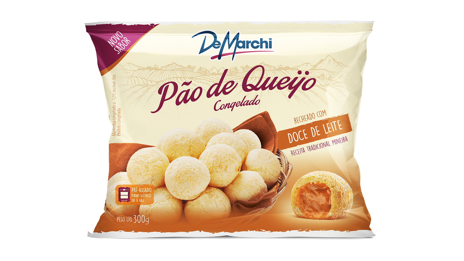PÃO DE QUEIJO PRÉ-ASSADO TRADICIONAL COM DOCE DE LEITE DM 300G