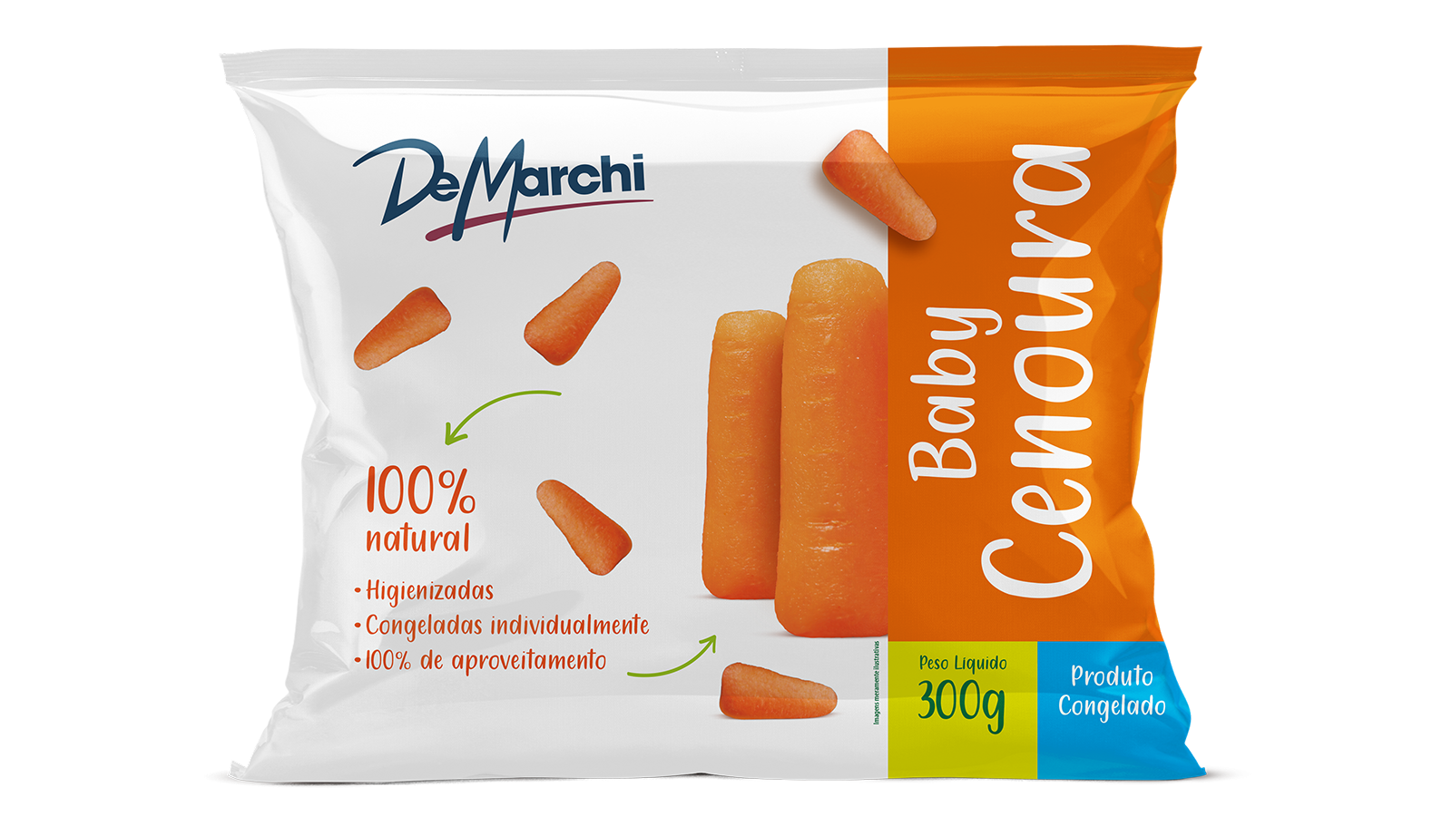 Cenoura Baby não cozida Congelada DM 300G 20 PCT CX 6KG