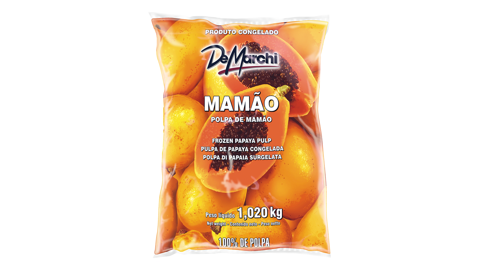 Polpa de Mamão Integral Congelada 1,020 kg  CX 6 UN